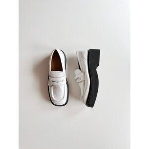 MARNI White Leather Piercing Square Toe Platform Penny Loafers, Size 36.5